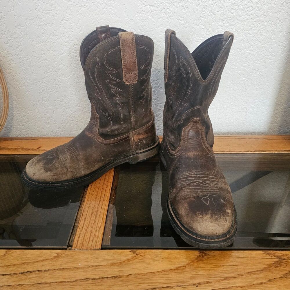 Ariat Groundbreaker brown leather western work boots mens 8.5 EE wide EH